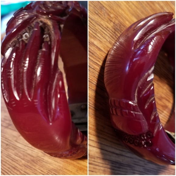 DEEP RED genuine bakelite CLAMPER hands & roses - Picture 6 of 8